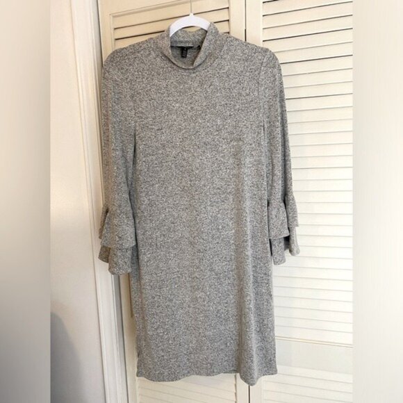 White House Black Market Dresses & Skirts - White House Black Market Gray Bell Sleeve Knit Fleece Dress Size S